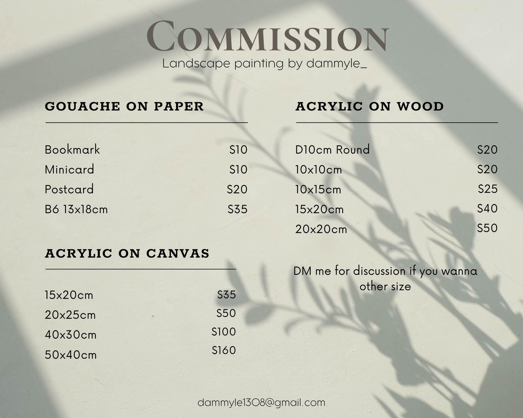 commission price list